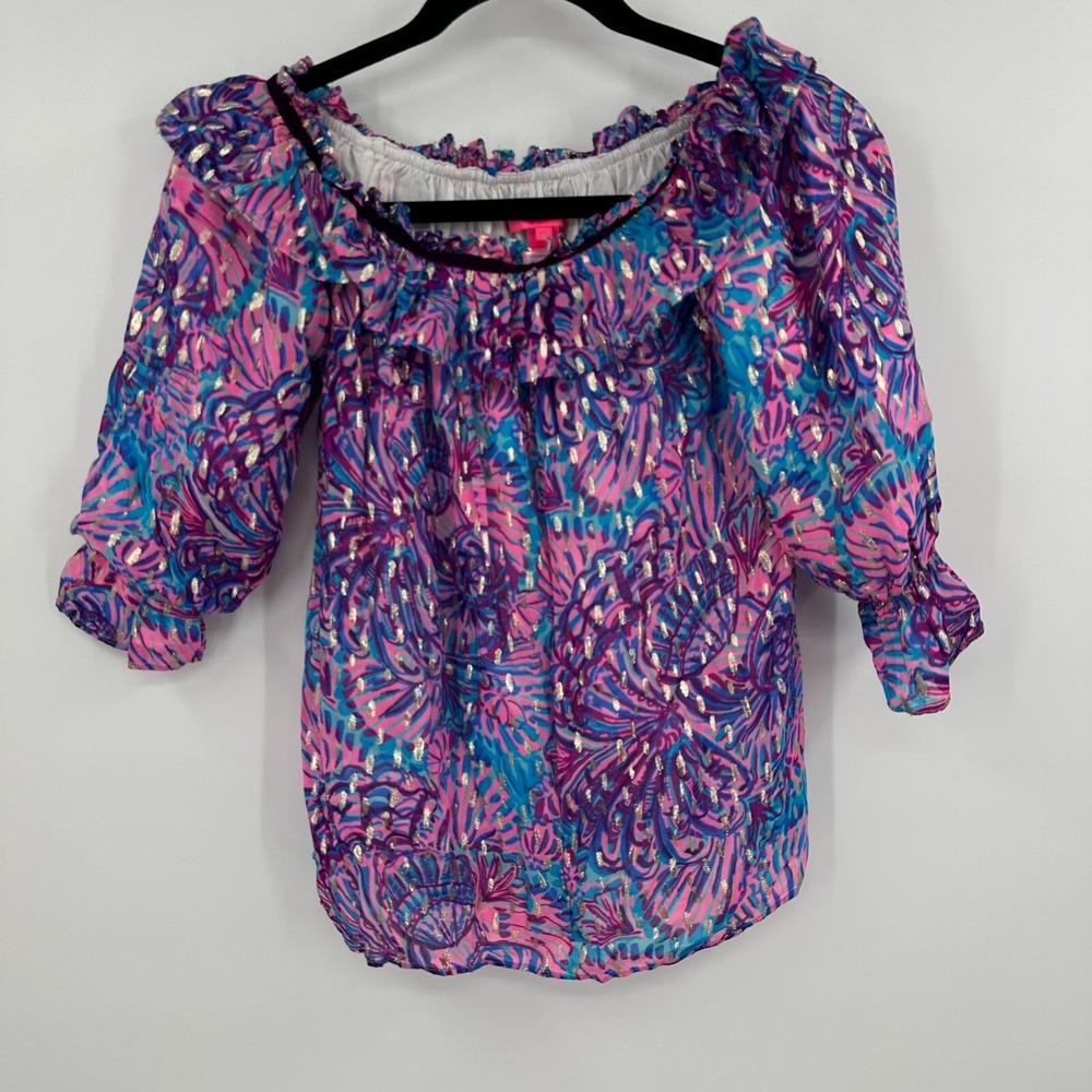 Lilly Pulitzer Ceecee Off the Shoulder Top Women's‎ XS Multi Metallic Stretch